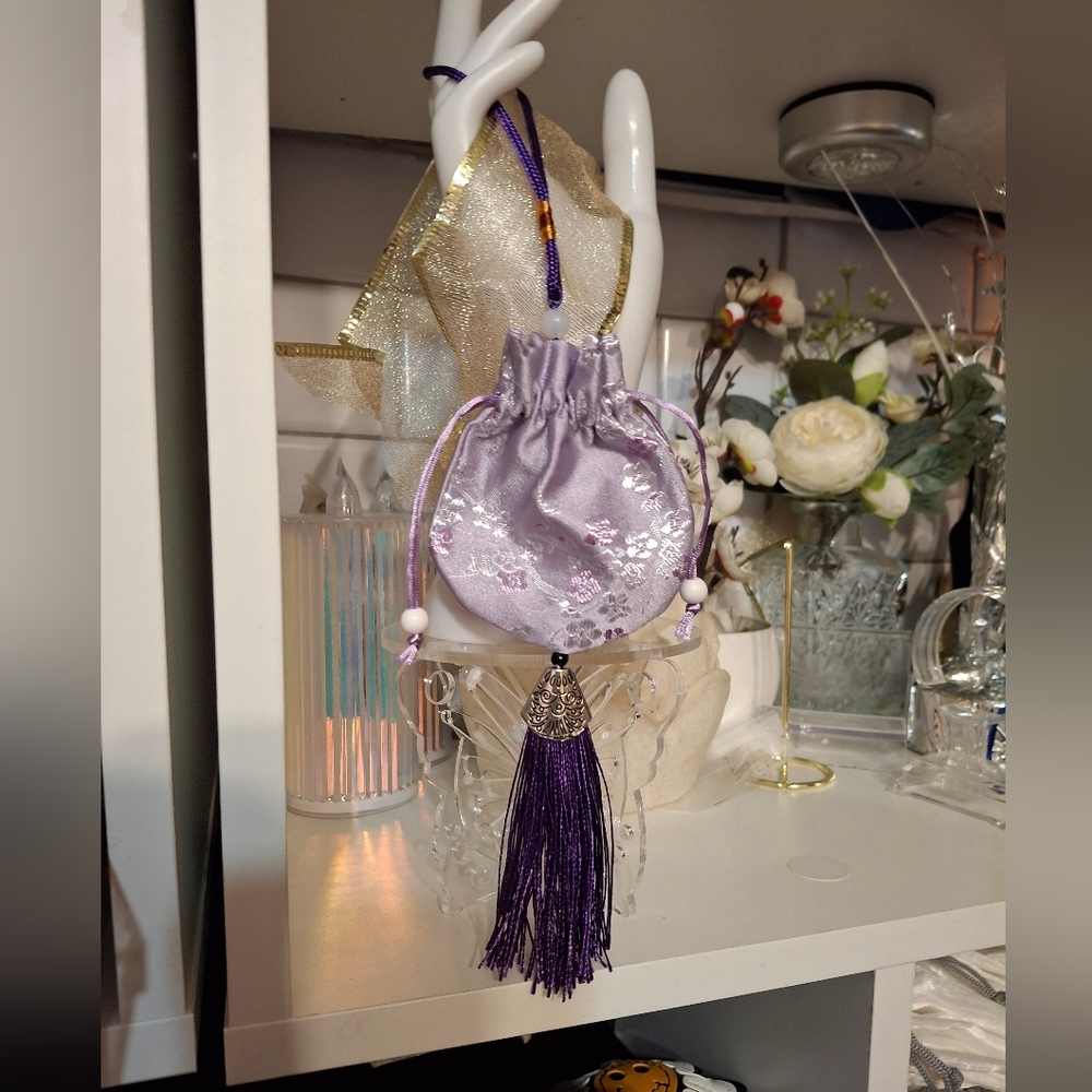 Lavender Purple Silky Drawstring Pouch with Tassel Set Of 3 New I Can Mix Colors